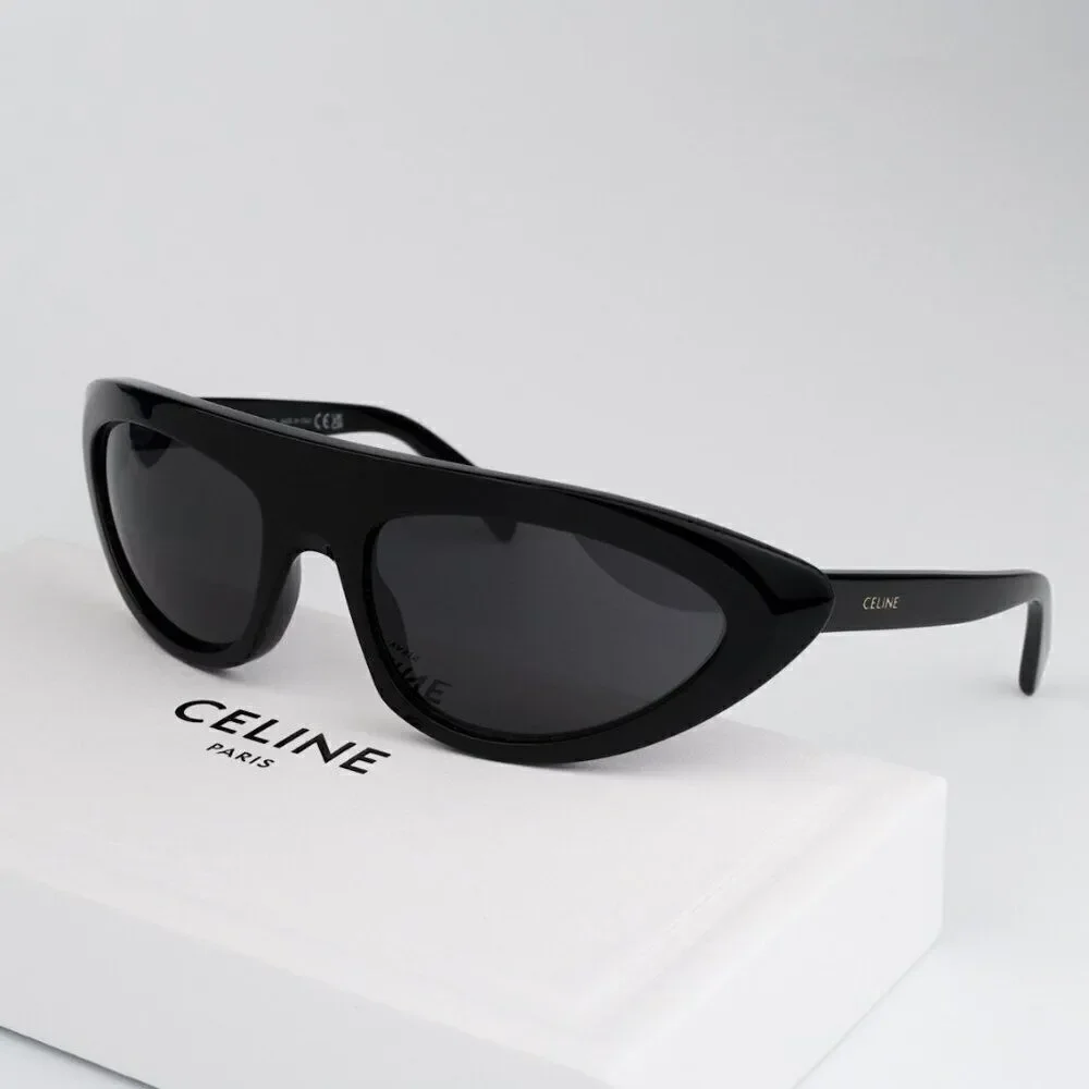 NEW Celine CL40261I 01A Black Dark Grey Wraparound Unisex Sunglasses CL  40261I